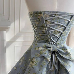 Blue Floral Folds Strapless Mini Dress