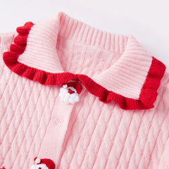 Pink Satin Button Ruffle Pocket Cardigan