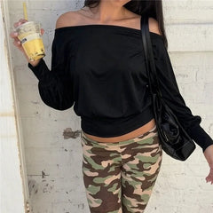 Off Shoulder Long Sleeve Crop Top