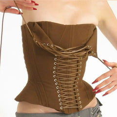 Brown Corset Lace Up Top