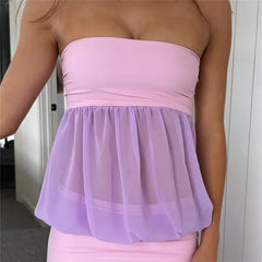 Two Tone Sheer Puff Hem Tube Top