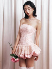 Off Shoulder Puff Sleeves Floral Bubble Mini Dress