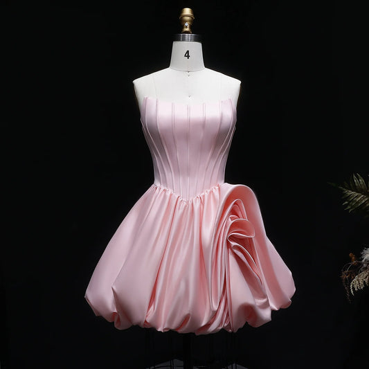 Pink Satin Tiered Ruffle Corset Mini Dress