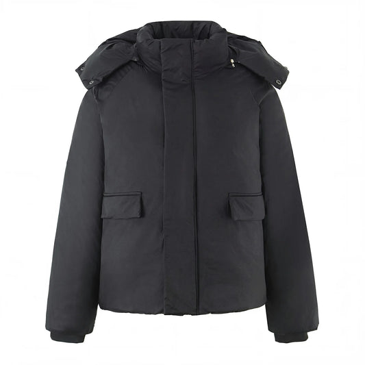 Zipper Up Stand Collar Removable Hooded Parka Coat