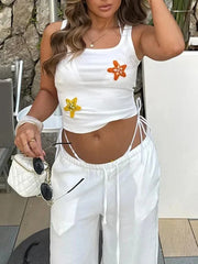 Patchwork Sequins White Tank Top