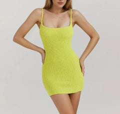 Knit Fluorescent Green Sling Mini Dress