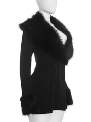 Black Faux Fur Collar Long Sleeve Mini Dress
