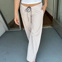 Striped Pattern Loose Drawstring Wide Leg Pants