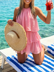 Ruffled Layred Halter Sleeveless Mini Dress