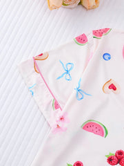 Fruit Print Short Sleeve Button Shirt And Shorts Pajama Set