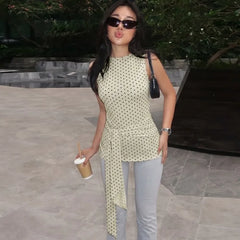 Polka Dot Waist Tie Tank Top