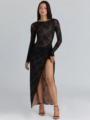 Black Lace Patchwork Split Maxi Dress