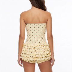 Polka Dot Strapless Tiered Ruffle Playsuit