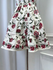 White Floral Stripe Print Mini Dress