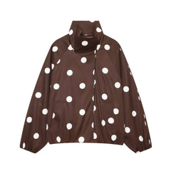 Polka Dot Printed Stand Collar Bomber Jacket