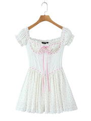 White Lace Patchwork Off-shoulder Ribbion Mini Dress