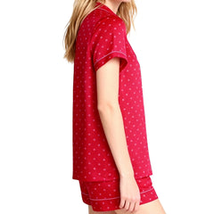 Red Short Sleeve Dots Print Shirt And Shorts Lounge Set