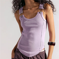 Ribbed Adjustable Buckle Strap Tank Top