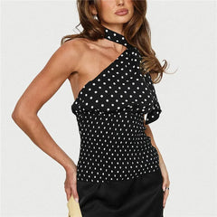 Black Polka Dot Smocked Drape Top