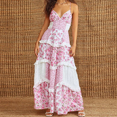 Floral Printed Patchwork Maxi Dress