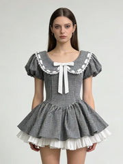 Peter Pan Collar Polka Dot Bow Flared Mini Dress