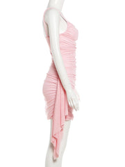 Pink Draped Tassel Mesh Sleeveless Mini Bodycon Dress