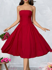 Red Strapless Midi Dress