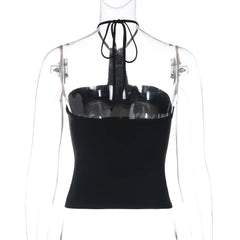 Halter Neck Sequin Patchwork Strip Crop Top