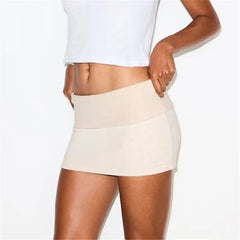 Riibed Fold Over Low Rise Mini Skirt