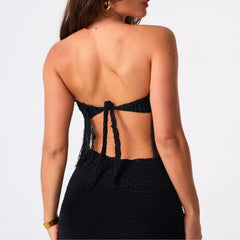 Tassel Hem Crochet Strapless Top