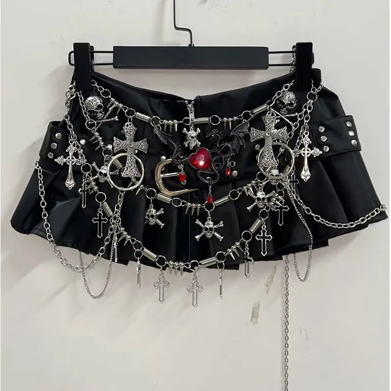 Black Micro Pleated Cross Chain Skirt - Free From Label