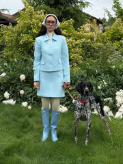 Blue Solid Suit Jacket And Skirt Set