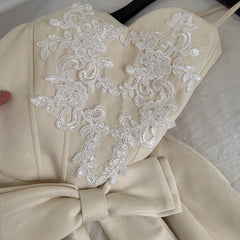 Spaghetti Strap A-Line Tiered Embroidered Bow Tulle Mini Dress
