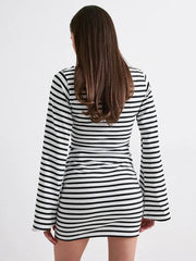 Striped O-Neck Bell Sleeve Mini Dress