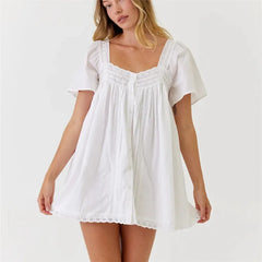 Square Neck Flutter Sleeve Eyelet Babydoll Mini Dress