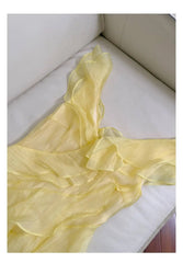 Yellow Butterfly Sleeve V-neck Tiered Asymmetrical Midi Dress