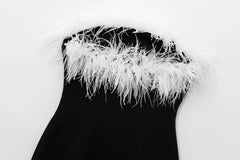 Black Strapless Feather Mini Dress