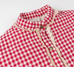 Plaid Heart Patterned Pocket Parka Padded Jacket