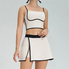 White crop top and skirt set with black accents