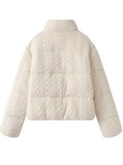 Cable Knit Zipper Puffed Jacket