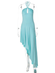 Halter Strap Frill Hem Midi Dress