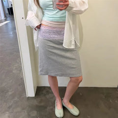 Lace Trim Low Waist Midi Skirt