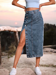 Side Slit Buttoned Denim Midi Skir Free From Label