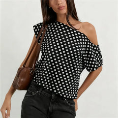 Polka Dots One-Shoulder Top
