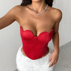 Red Satin Heart Desgin Corset Top