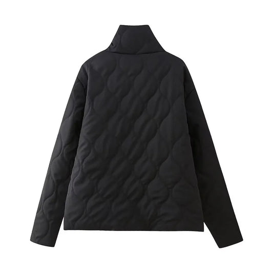 Black Quilted Jacket with Ruffle Bow Pockets