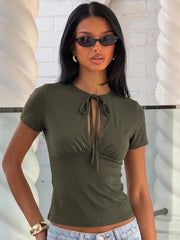 Front Hollow Out Tie Short Sleeve Top