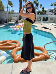 Colour Blocking Tube Top With Metal Ring Midi Skirt Set