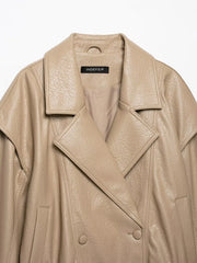Faux Leather Double Breasted Bomber Jacket