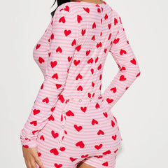 Heart Print Long Sleeve Romper